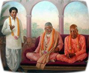 Srila Govinda Maharaj with Srila Sridhar Maharaj and Srila Swami Maharaj Prabhupad
